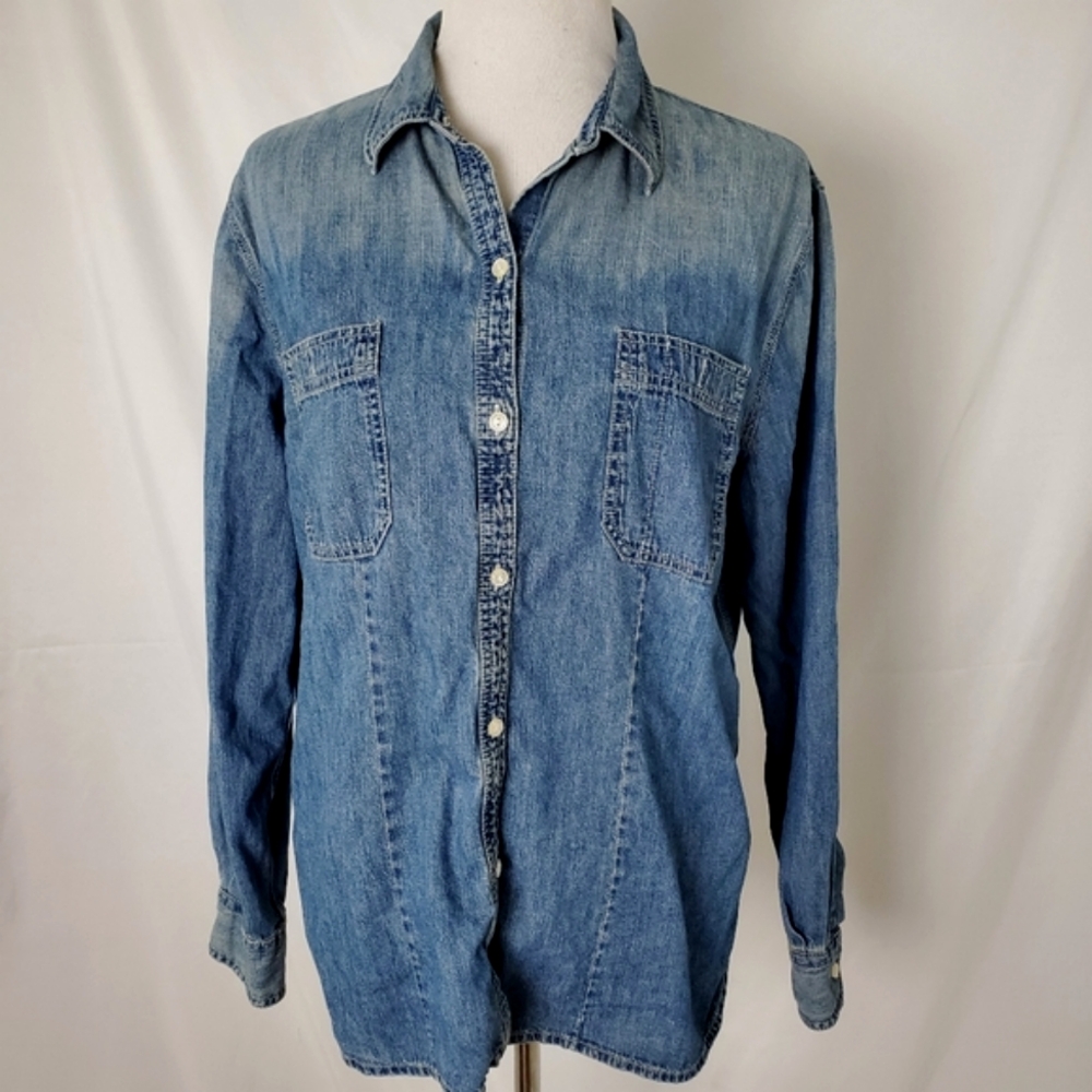 Chaps blue denim women's button down shirt